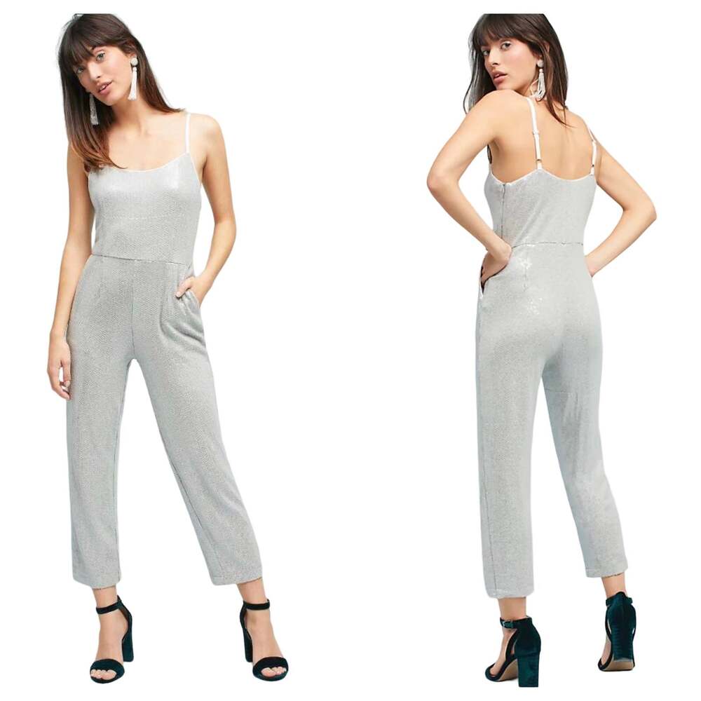 Anthropologie Ett:Twa Claudette Sequin Cropped Jumpsuit Gray Size 14